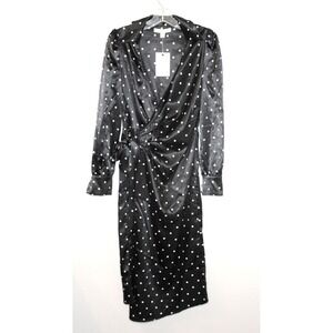 Fourteenth Place polka dot wrap dress XS black white long sleeve midi NWT